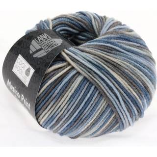 Lana Grossa Cool Wool Print 763 Lyseblå/Grège/Gråbrun/Blågrå Indhold:100% ren ny, ekstrafin merinould Vægt/Længde: 50 g = ca. 160 meter Anbefalede pinde: 3-3.5 mm Strikkefasthed: 10 x 10 cm = 24 m x 34 p Vask:Finvask 30º/ Tørres fladt.