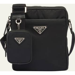 Re-Nylon and Saffiano Leather Messenger Bag in Black - OS