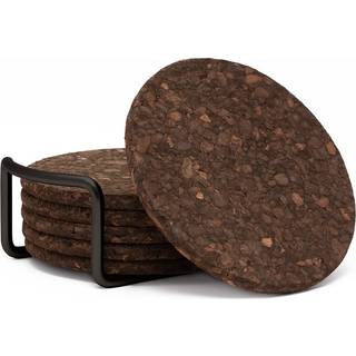 T?rstenstone s?t af 6 tykke m?rke kork kyster i attraktiv sort coaster indehaver 4.7 """" Runde holdbar absorberende let t?rre rene