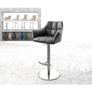 Barstuhl Yulo-Flex Echt-Leder Schwarz Drehfuß höhenverstellbar Edelstahl - Schwarz, Silber
