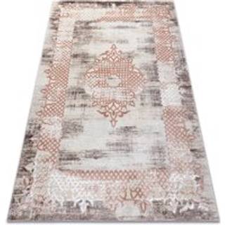 Tæppe CORE W9797 Ramme, Rosette - strukturelt, to niveauer af fleece, beige / lyserød 140x190 cm