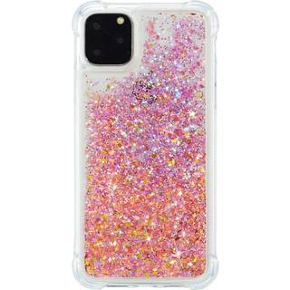 iPhone 12 Mini Plastik Cover m. Glitter - Gennemsigtig / Lyserød