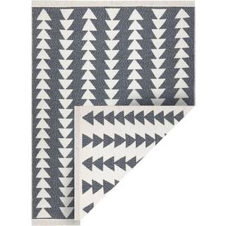 Tæppe TWIN 22994 geometrisk, trekanter bomuld, dobbeltsidet, Økologiske frynser - antracit / creme 100x200 cm