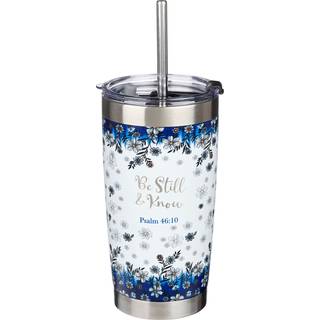 Kristne kunst gaver dobbelt v?g vakuum isoleret rustfrit st?l rejse krus og halm 18 oz bl? blomster lejr stil kaffekrus med l?g til kvinder laser