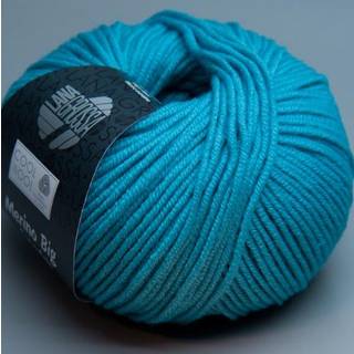 Lana Grossa Cool Wool Big 910 Turkis Indhold:100% ren ny, ekstrafin merinould Vægt/Længde: 50 g = ca. 120 meter Anbefalede pinde: 3.50-4.00 mm Strikkefasthed: 10 x 10 cm = 19 m x 26 p Vask:Finvask 30º/ Tørres fladt.