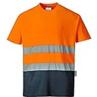 Tofarvet bomulds komfort t-shirt - Orange/Marine (Størrelse: M)
