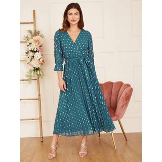 Yumi Yumi Foil Printed Plisseret Wrap Midi Kjole - EU 36 (UK 8)