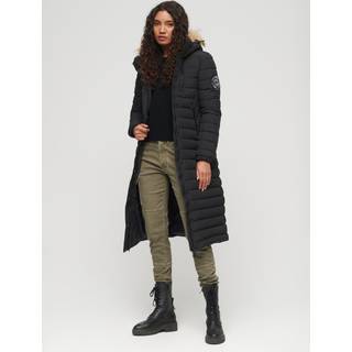 Superdry Superdry Black 100% Cotton Fuji Hooded Longline Puffer Coat