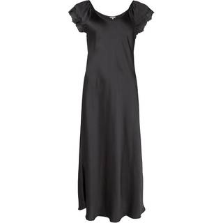 Lady Avenue Pure Silk Shortsleeve Long Nightdress - Black - Large