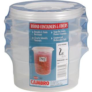 Cambro 2-liter rund f?devarebestandskabsbeholder med l?g s?t p? 3