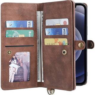 iPhone 12 / 12 Pro MEGSHI PU Læder Flip Cover m. Magnetisk Kortholder - Brun