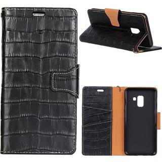 Samsung Galaxy A6 Plus crocodile texture genuine leather flip case - Black