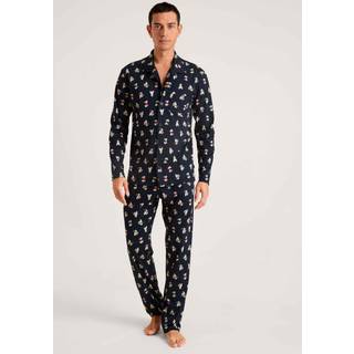 CALIDA Herren Pyjama blau Jersey-Baumwolle Gemustert
