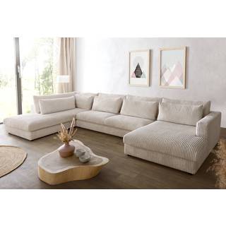 Wohnlandschaft Isla 430x225 Cord Beige Ottomane links