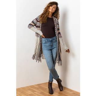Roman Roman Natural Print Tassel Hem Longline Cardigan