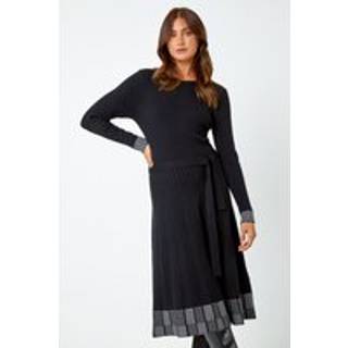 Roman Roman Ribbet Stræk Strik Border Tryk Kjole - 44