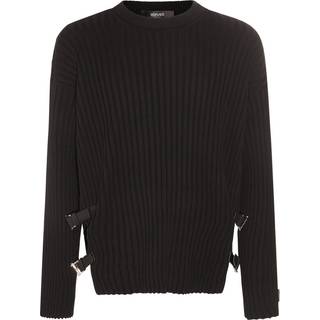 Versace Leather-trimmed knit wool sweater - black - EU 54