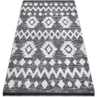 Tæppe MOROC Zigzag 22319 Økologisk, EKO SISAL kvaster - to niveauer af fleece grå / fløde, lavet af genbrugsbomuld 117x170 cm