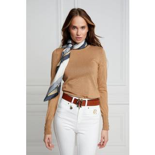 Holland Cooper Buttoned Knit Crew Neck in Dark Camel | Holland Cooper | Norton Barrie - XS