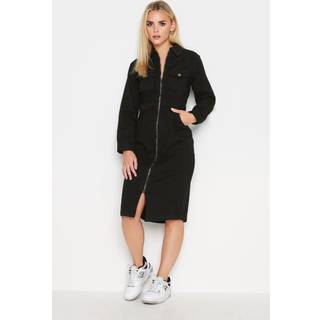 PixieGirl Petite PixieGirl Petite Black Black Zip Up Denim Midi Dress