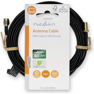 Nedis Antennekabel | SMA Han | SMA Hun | Guldplateret | 50 Ohm | Enkelt afskærmet | 5.00 m | Runde | PVC | Sort | Label
