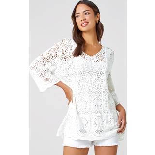 Roman Crochet V-Neck 3/4 Sleeve 100% Cotton Tunic Top44