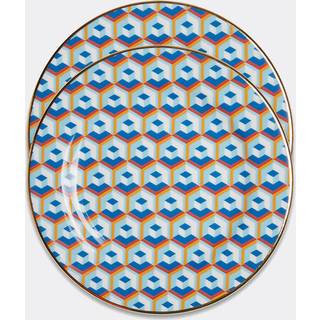 La DoubleJ Tableware - 'Cubi Blu' dessert plate, set of two in Multicolor Porcelain
