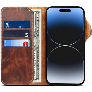 Wallet 3-kort ægte læder Apple iPhone 15 - Brun