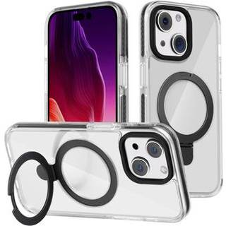 iPhone 15 Plus Anti-ridse TPU+akryl telefonbagside kompatibel med MagSafe Kickstand Clear telefoncover - sort