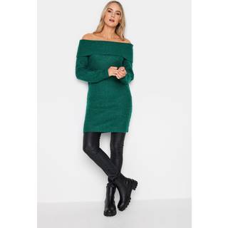 Lts Tall Dark Green Bardot Mini Jumper Dress 10-12 Lts | Tall Women's Knitted Dresses