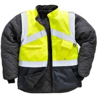 Hi-Vis 2-farvet jakke/vendbar - Gul/Marine (Størrelse: L)