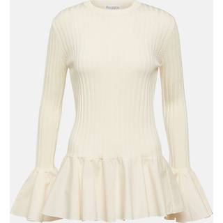 JW Anderson Ruffled ribbed-knit wool sweater - white - S