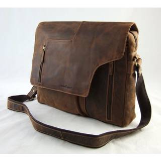 Greenburry Umhängetasche Herren Leder 41x31cm "Vintage" antikbraun, Messenger Bag, große Schultertasche, Schultasche, Lehrertasche