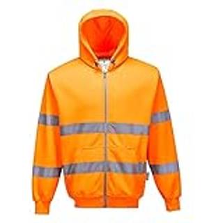 Hi-vis hætte sweatshirt med lynlås - Orange (Størrelse: L)