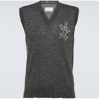 Maison Margiela Printed distressed wool sweater vest - grey - EU 52