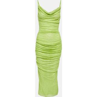 Self-Portrait Beaded ruched mesh midi dress - green - XXS