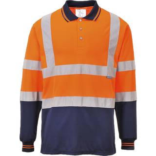 Tofarvet langærmet polo - Orange/Marine (Størrelse: XXXL)