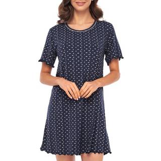 Lady Avenue Short Sleeve Bamboo Nightdress - Navy pattern - Small