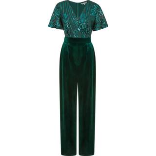 Yumi Yumi Green Sequin Embellished Velvet Jumpsuit With Angel Sleeves