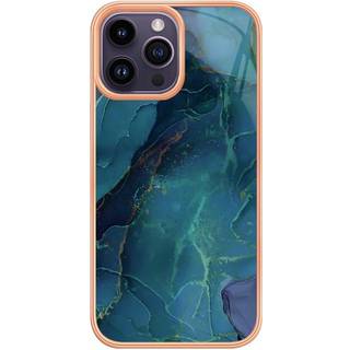 iPhone 15 Pro Hybrid Plastik Bagside Cover - Grøn Marmor