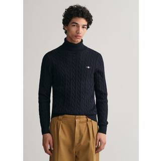 GANT Herre Kabelstrikket sweater af bomuld med rullekrave (M)