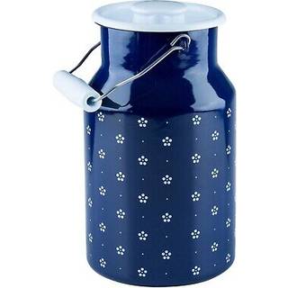 Riess Country Dirndl Milchkanne 2,0 L - Emaille mit Deckel - Weiß,Blau