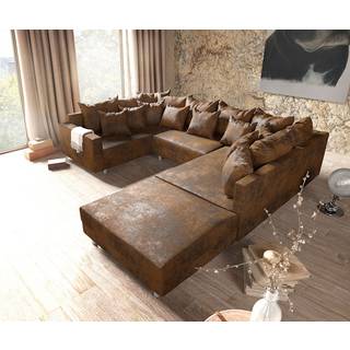 Wohnlandschaft Clovis Braun Antik Optik modular Hocker Armlehne