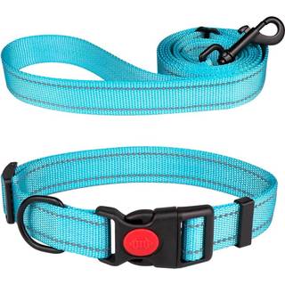 Reflekterende hundekrave og snor s?t med sikkerhedsl?sningsp?nde nylon Pet Collars justerbar til sm? medium store hunde 3 st?rrelser (M)