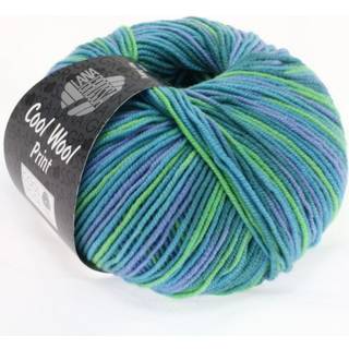 Lana Grossa Cool Wool Print 757 Turkis/Petroleum/Himmelblå/Lysegrøn Indhold:100% ren ny, ekstrafin merinould Vægt/Længde: 50 g = ca. 160 meter Anbefalede pinde: 3-3.5 mm Strikkefasthed: 10 x 10 cm = 24 m x 34 p Vask:Finvask 30º/ Tørres fladt.