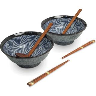 Japansk ramen skålsæt, 6 dele, komplet til 2 personer - Japanese wave Ø22 cm