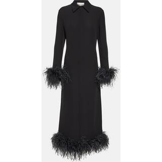 Valentino Feather-trimmed silk midi dress - black - XXS