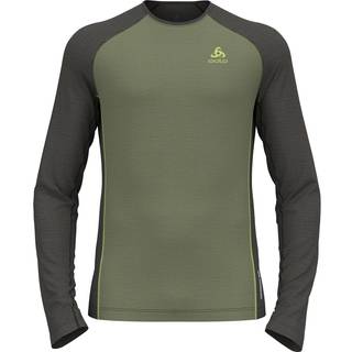 Odlo Men's Performance Wool 150 Base Layer Matte Green/Dark Grey Melange, S