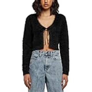 Urban Classics Tied Cropped Feather Cardigan - S - black