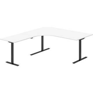 Office hæve-sænkebord 180x200cm i hvid med sort stel venstrevendt